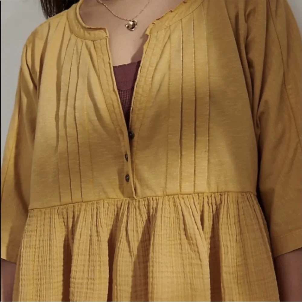 Anthropologie Beverly Mustard Yellow Cotton Gauze Pajama Swing Top New XS Lounge - Picture 4 of 10